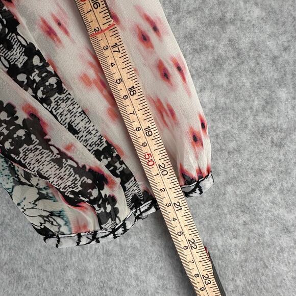 Figueroa & Flower Anthropologie Blouse Size L Mixed Print Sheer Artsy Boho Top - Picture 13 of 15
